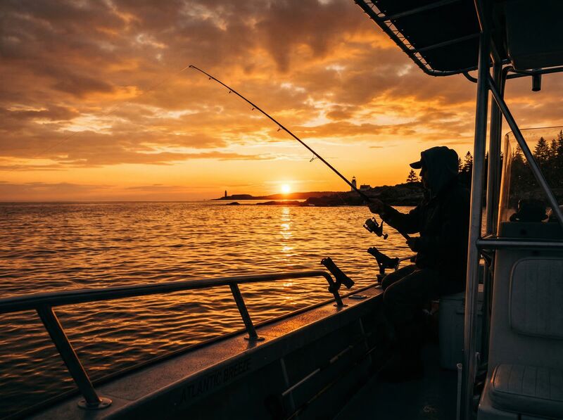 Fishing at golden hour on New England waters